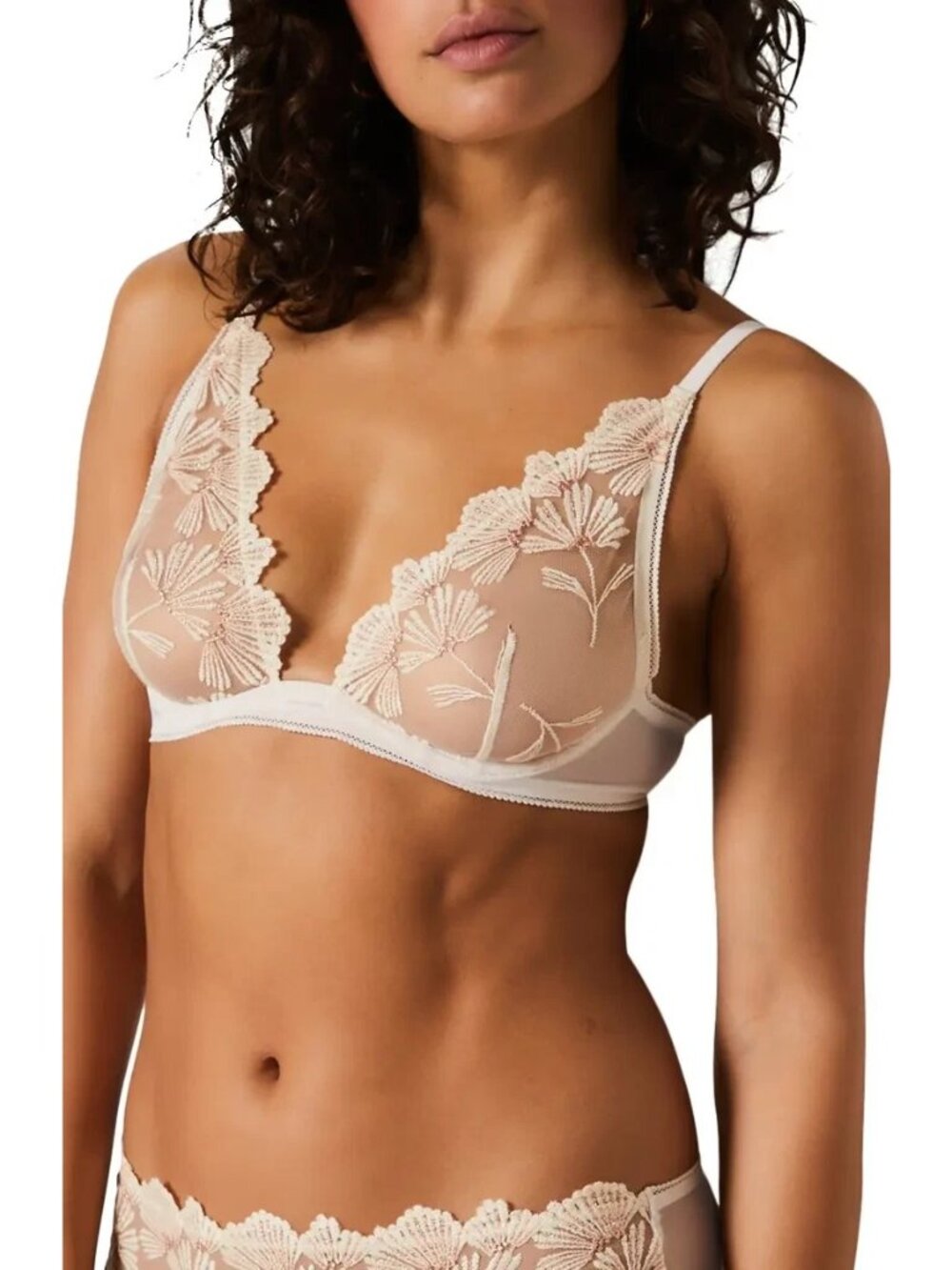 🆕ETAM Sheer Mesh Palmes Triangle Bralette Bra 36C Cream Gold - Picture 2 of 8